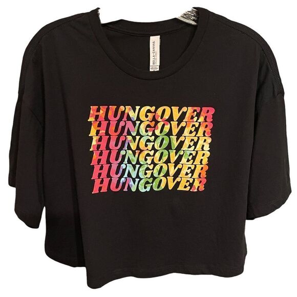 Barstool Sports Hangover Half T-Shirt Crop Top Black Rainbow Y2K M - Picture 1 of 5